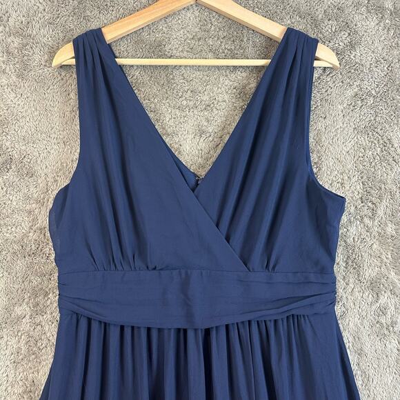 LuLu's Thoughts Of Hue Navy Blue Surplice Chiffon Maxi Bridesmaid Dress Gown XL - Picture 5 of 12
